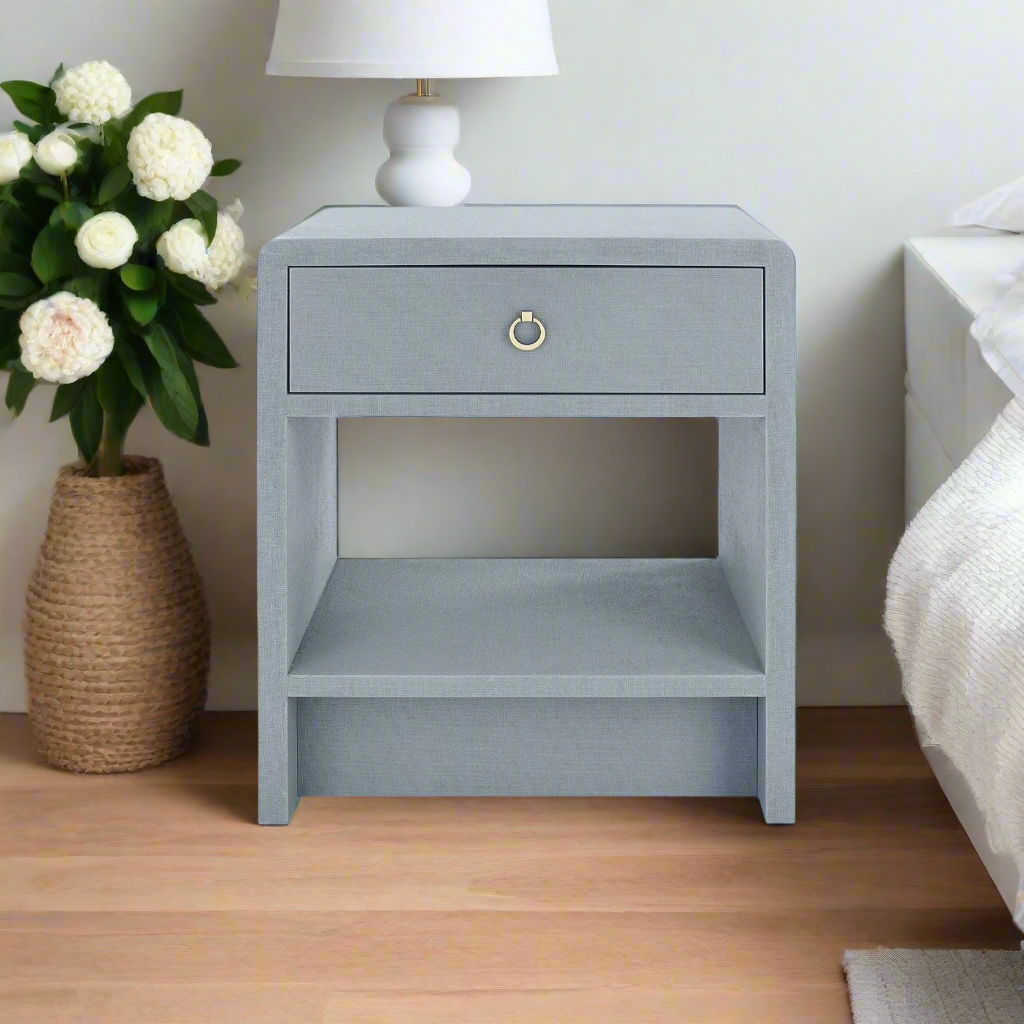 Benjamin 1 Drawer Side Table Winter Gray Lacquered Linen