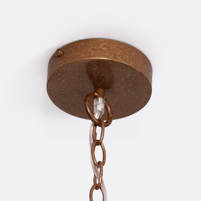 Bronze ceiling light fixture with chain on a white background