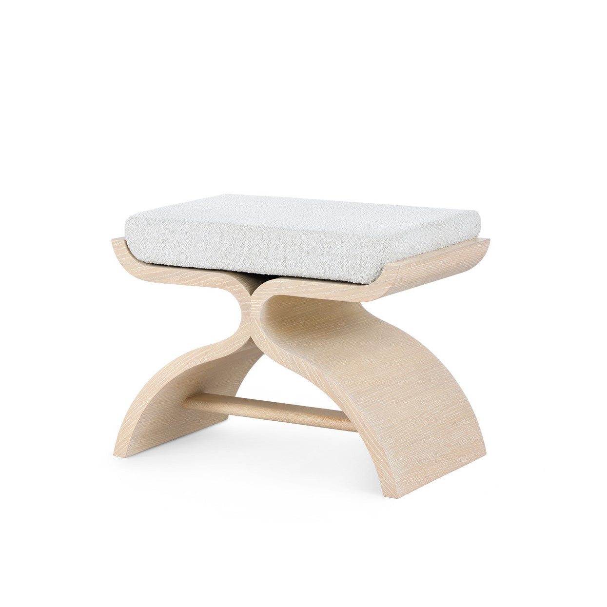 Wooden stool with a white cushion on a white background