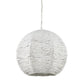 Decorative pendant light with beaded design on a white background