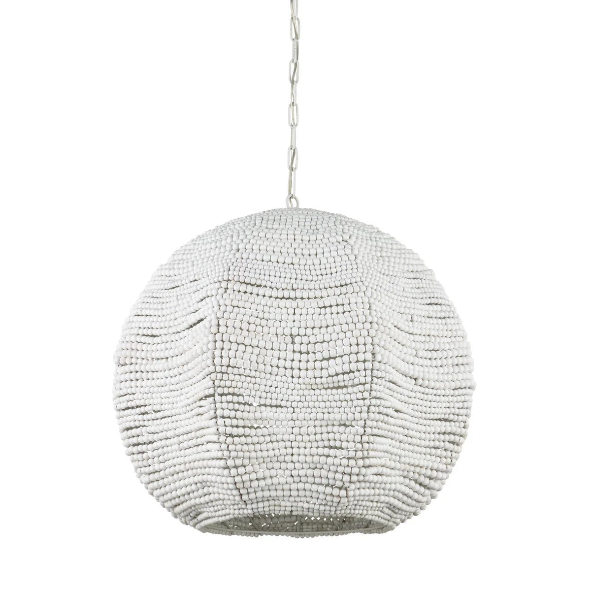 Decorative pendant light with beaded design on a white background