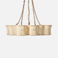 Woven pendant light with chain on a white background