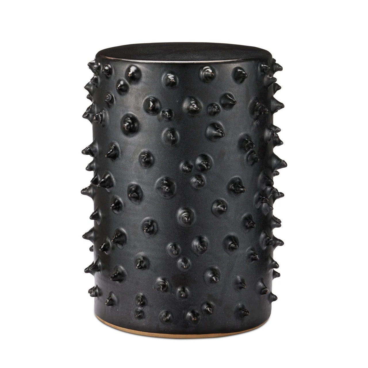 Black textured side table on a white background