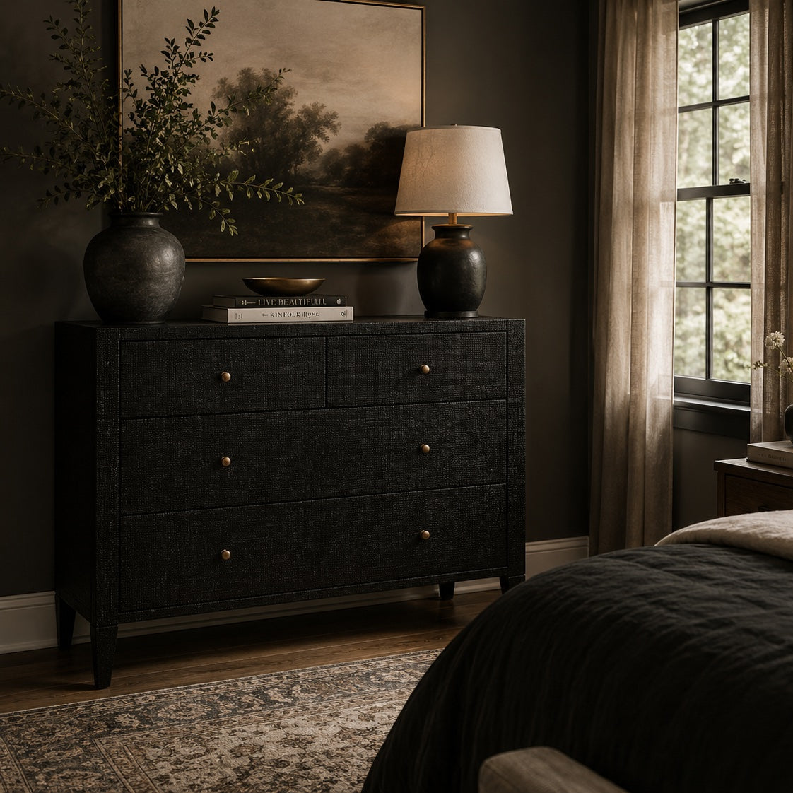 Conrad 36” Dresser Black Faux Raffia
