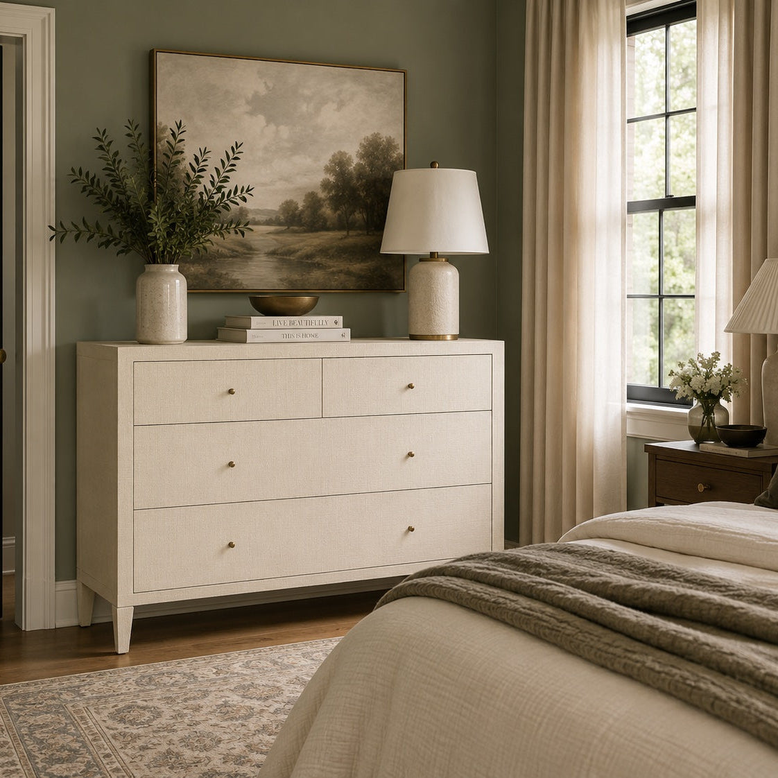 Conrad 48" Dresser Off White Faux Raffia
