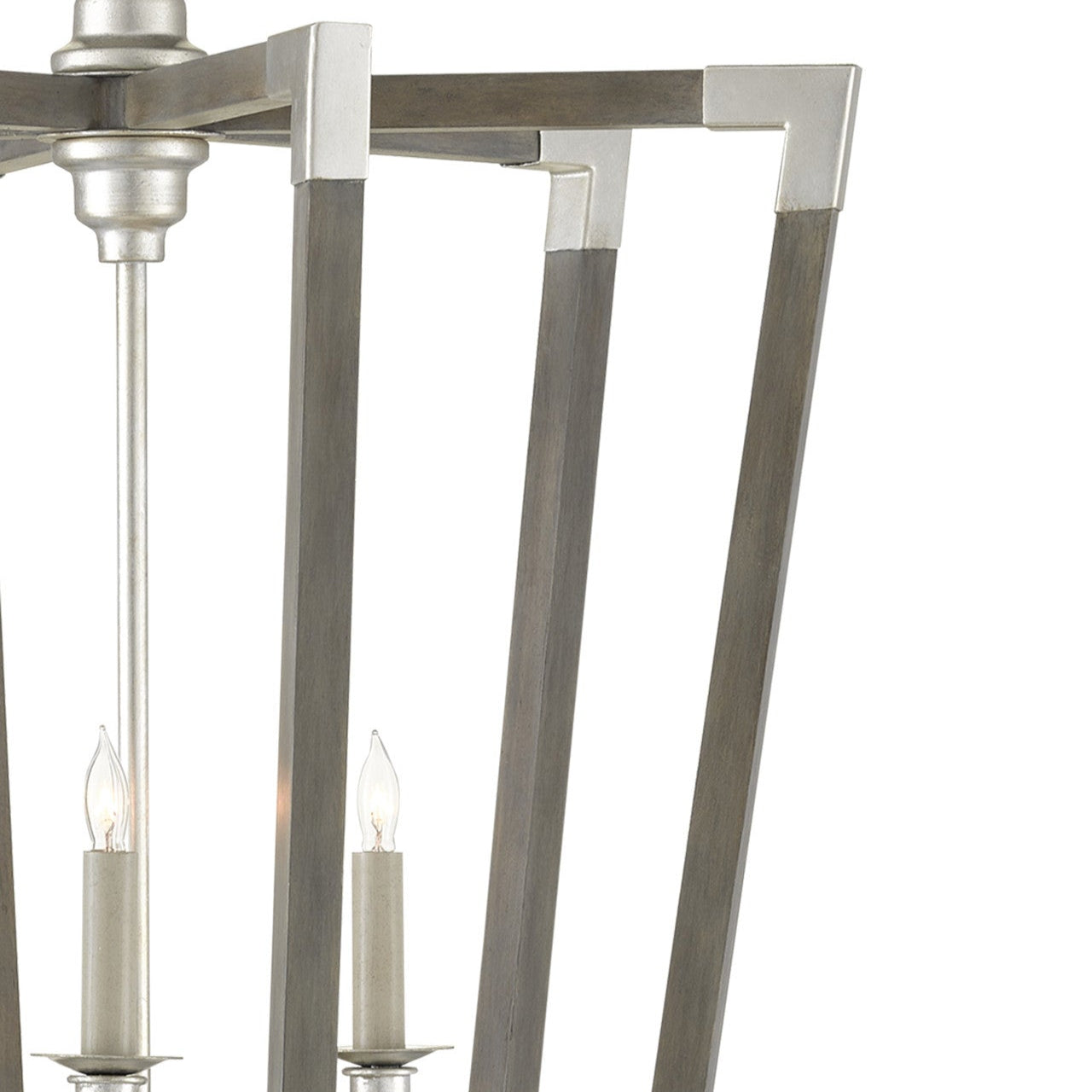 Chandelier with metallic frame and glass shades on a white background