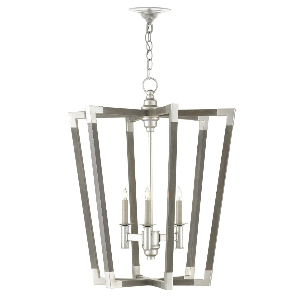 Bastian Medium Lantern Gray and Silver Leaf