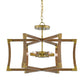Wooden chandelier with brass accents on a white background