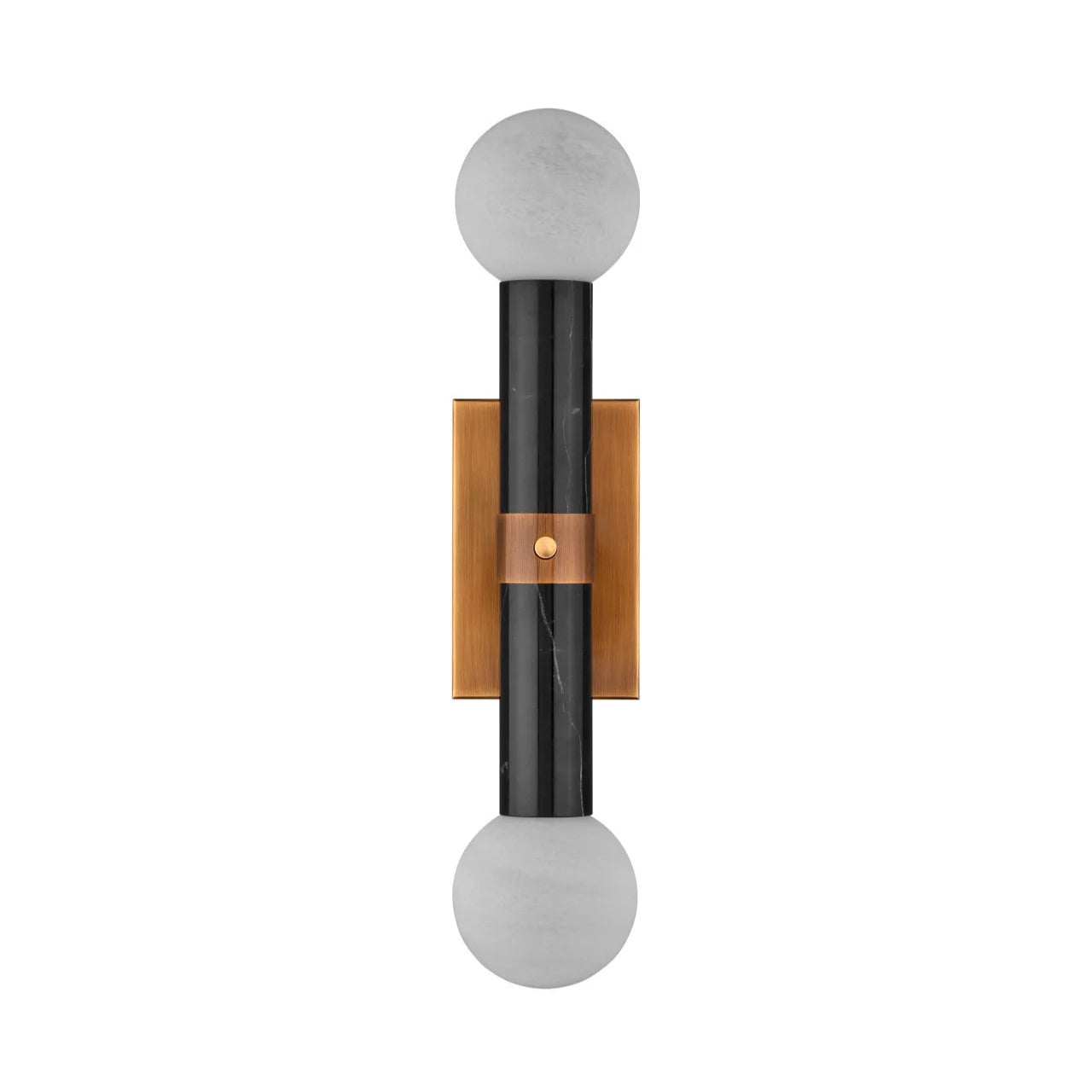 Wall-mounted light fixture with black and wooden design on a white background