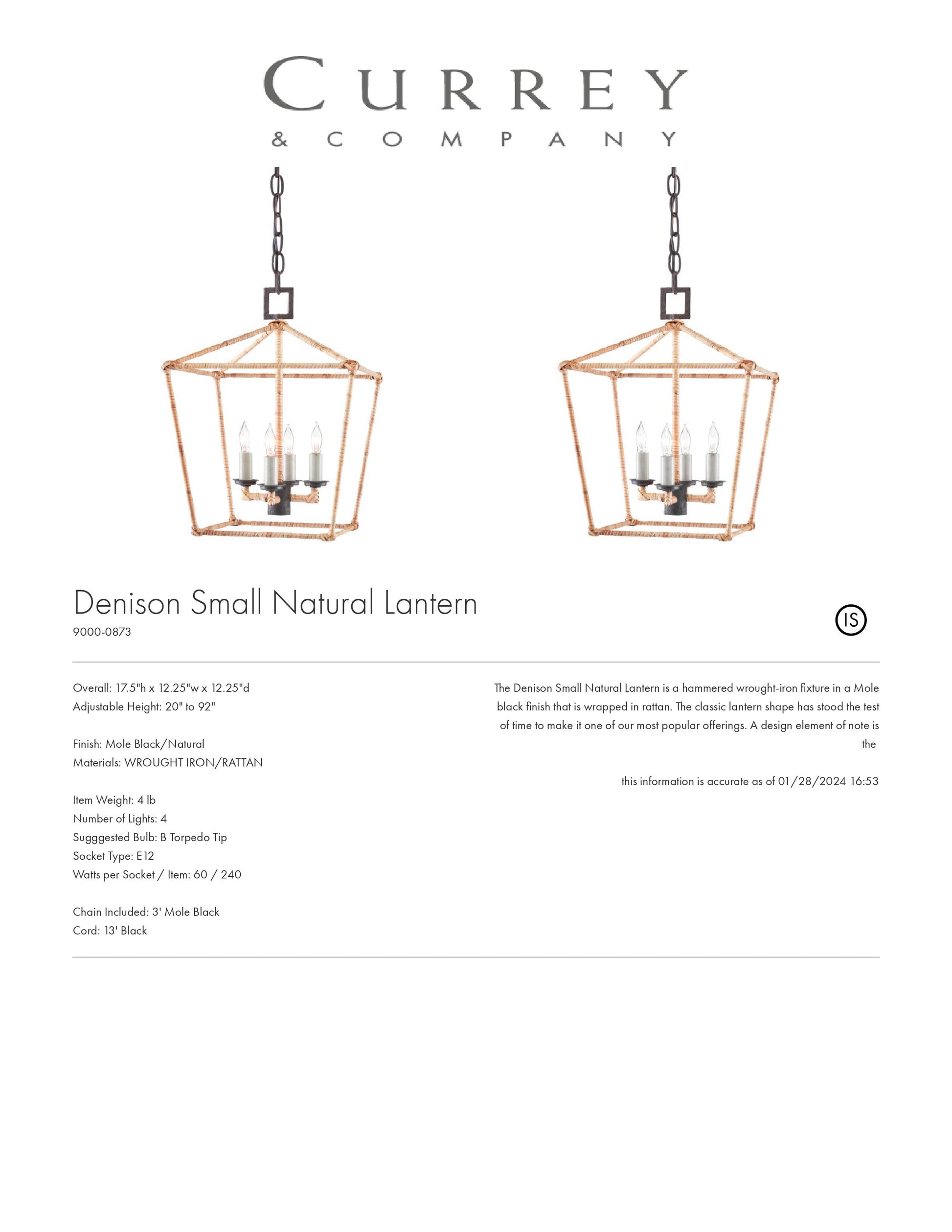 currey and company dension rattan lantern small