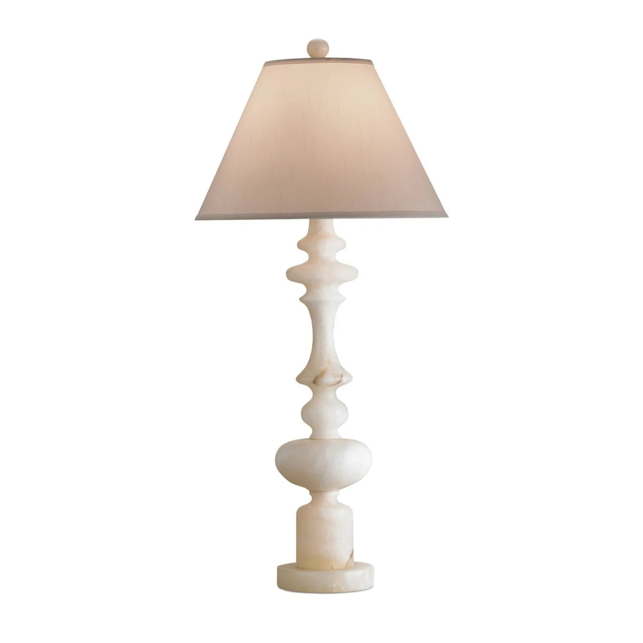 White table lamp with beige shade on a white background
