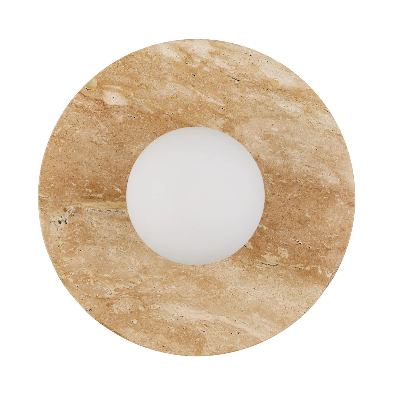 Round stone coaster with a white center on a white background