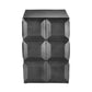 Black geometric cube-shaped side table on a white background