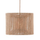 Woven pendant light with natural fiber on a white background