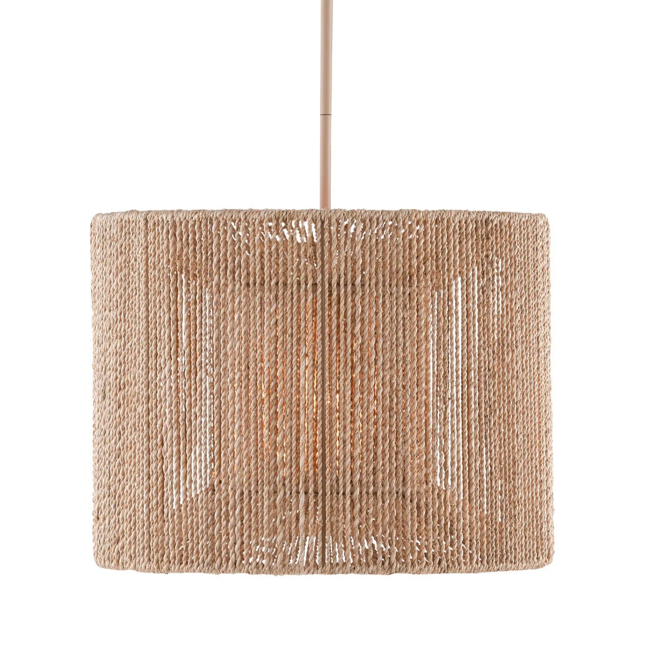 Woven pendant light with natural fiber on a white background