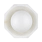 Hexagonal white marble bowl with a spherical white stone inside on a white background