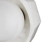 Close-up of a white ceramic vase with geometric design on a white background