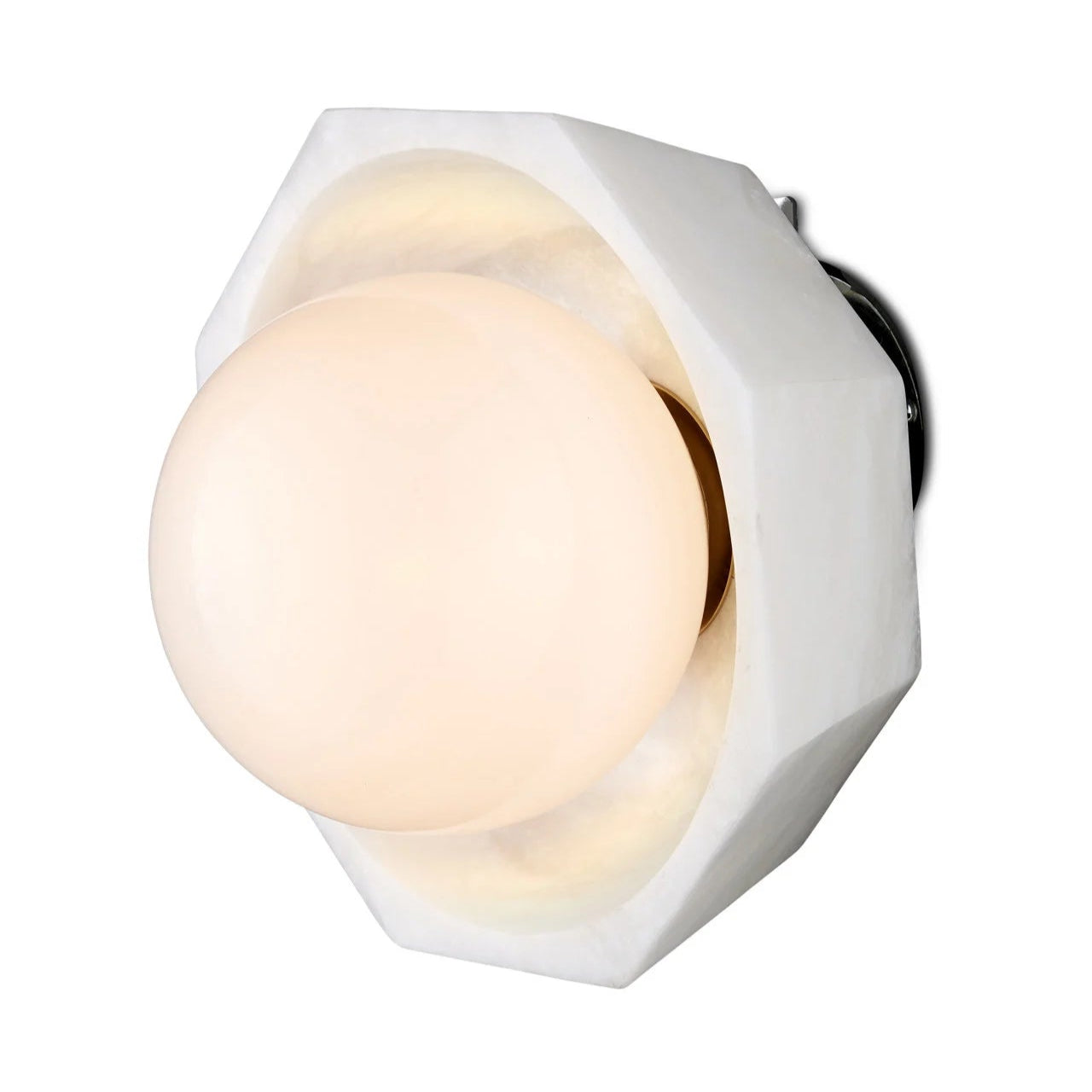 White hexagonal wall light fixture on a white background