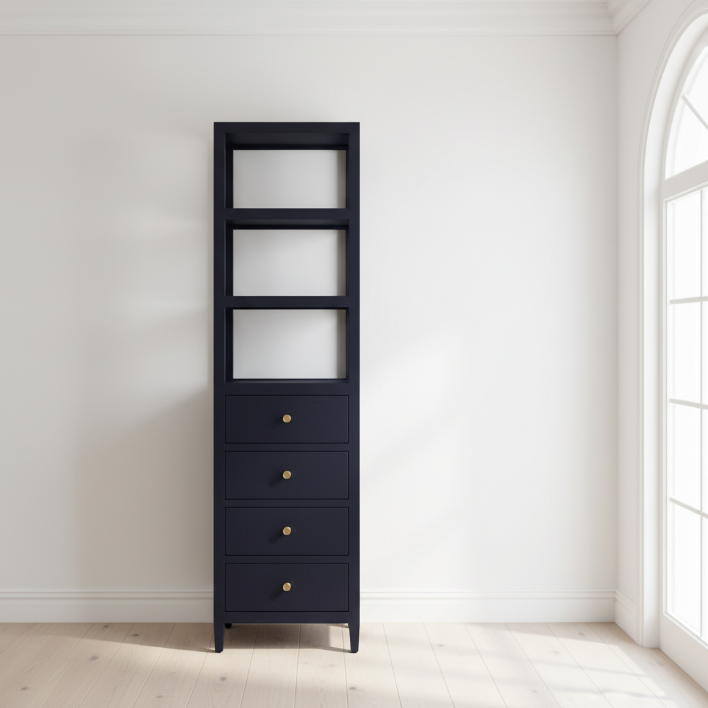 Jarin Tall Cabinet Dark Navy Faux Linen