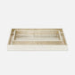 Rectangular stone tray with a beige and white color scheme on a light gray background