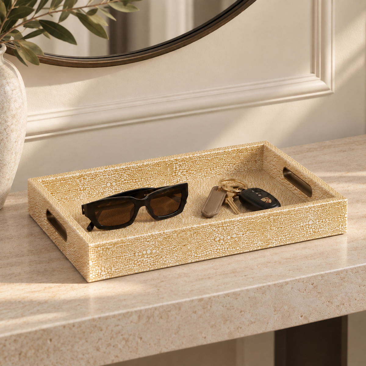 gold and white eggshell tray 