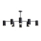 Modern black chandelier with multiple cylindrical lights on a white background