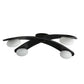 Modern ceiling light fixture with black frame and white glass shades on a white background