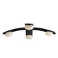 Modern ceiling light fixture with black frame and white glass shades on a white background