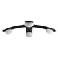 Modern ceiling light fixture with black frame and white glass shades on a white background