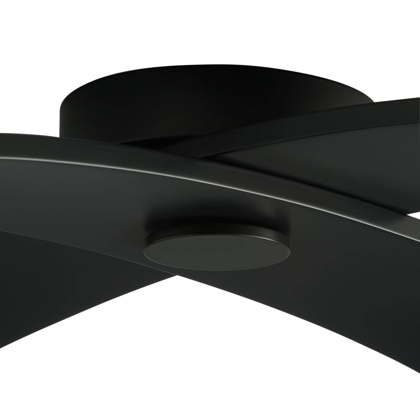 Close-up of a black ceiling fan on a white background
