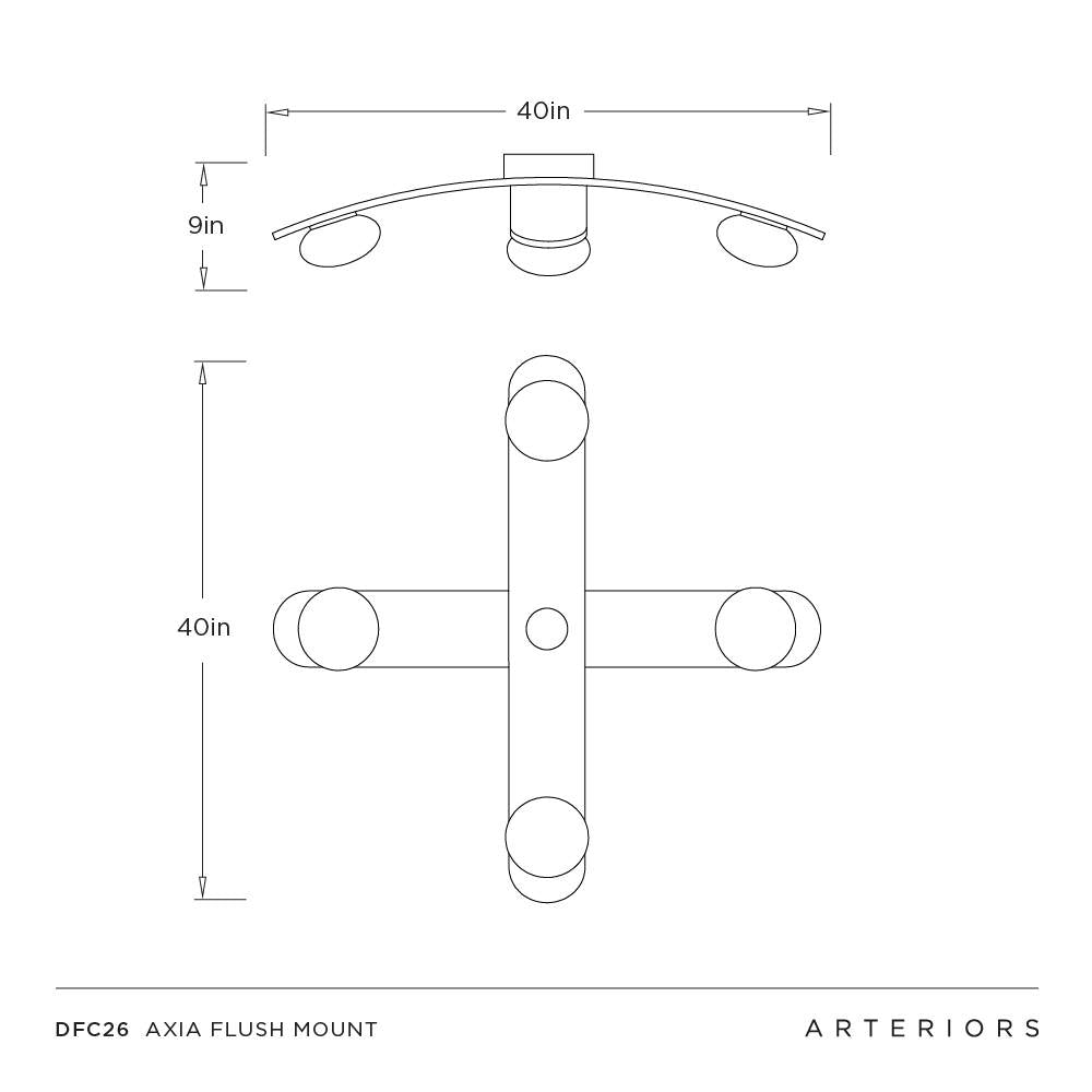 Technical drawing of a flush mount fixture with dimensions and Arteriors branding.