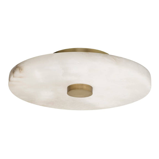 Ceiling light fixture with white glass shade and gold metal accents on a white background