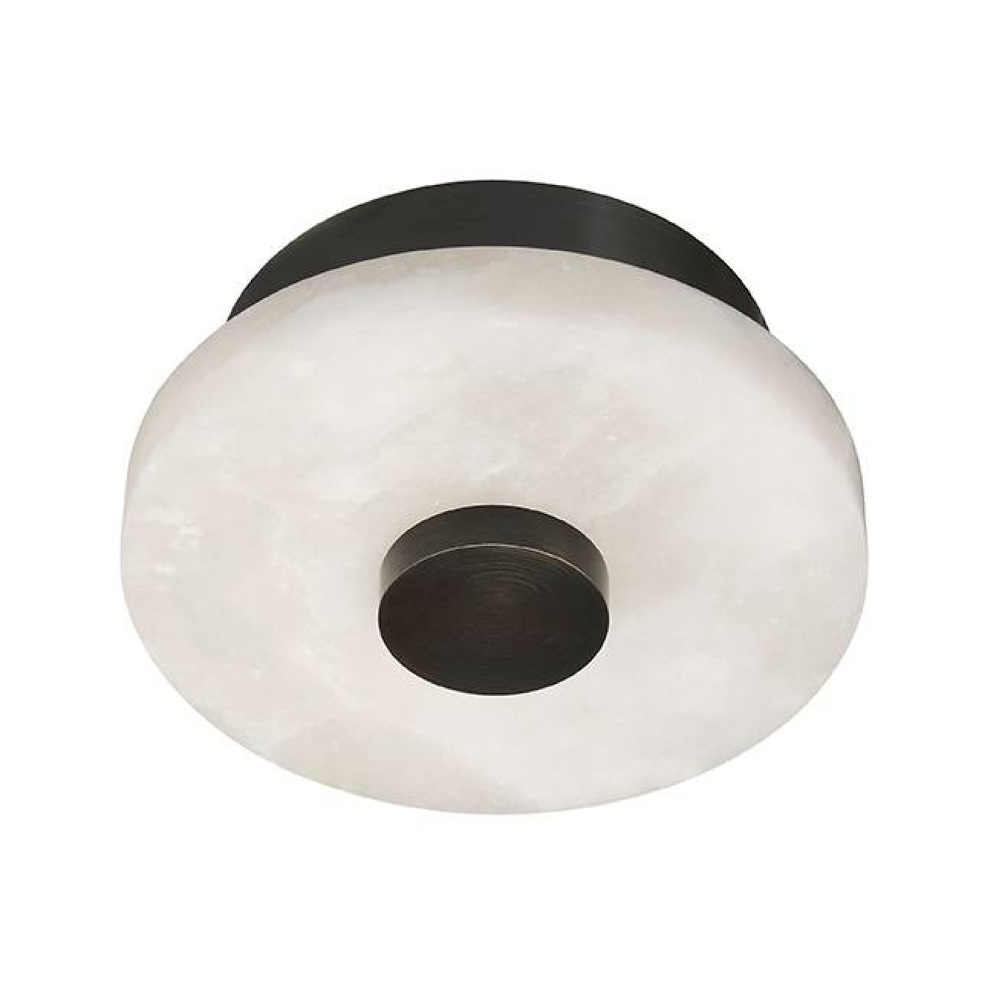 Ceiling light fixture with white glass shade and black metal accents on a white background