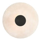 Round light fixture with a black center on a white background