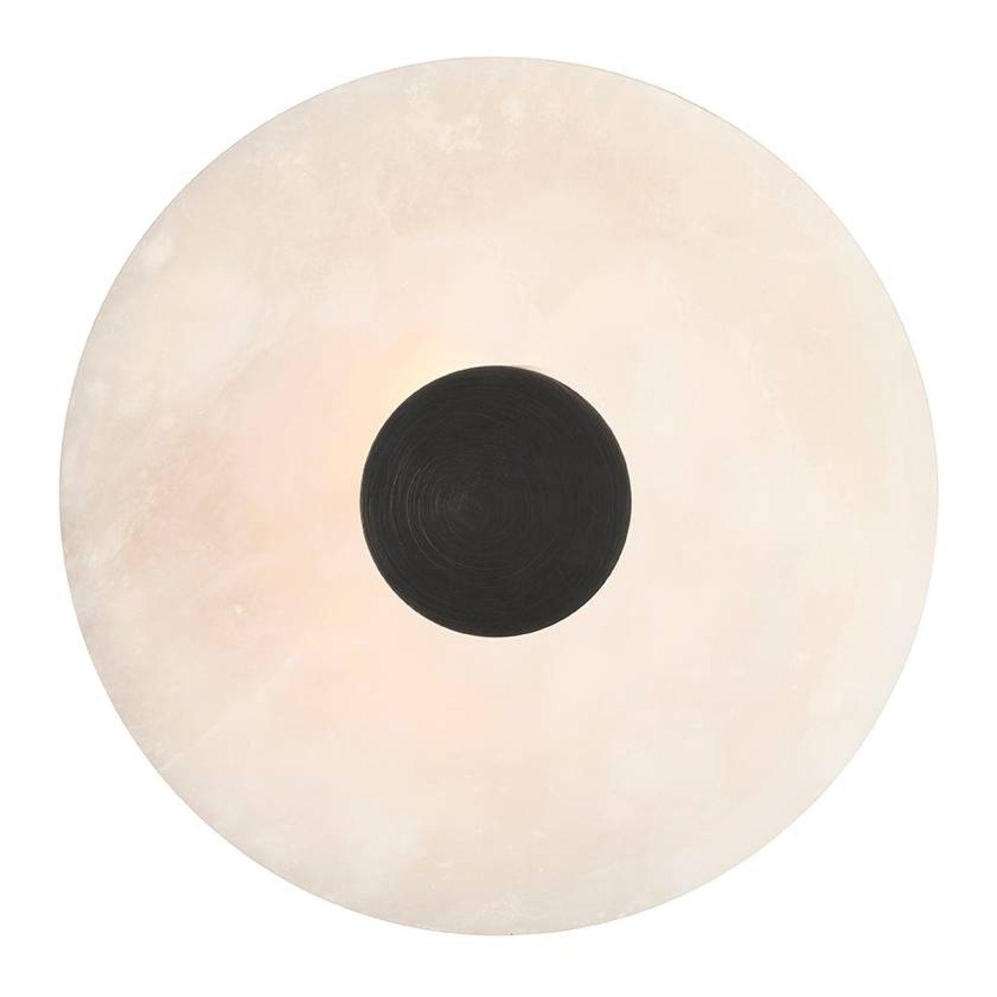 Round light fixture with a black center on a white background