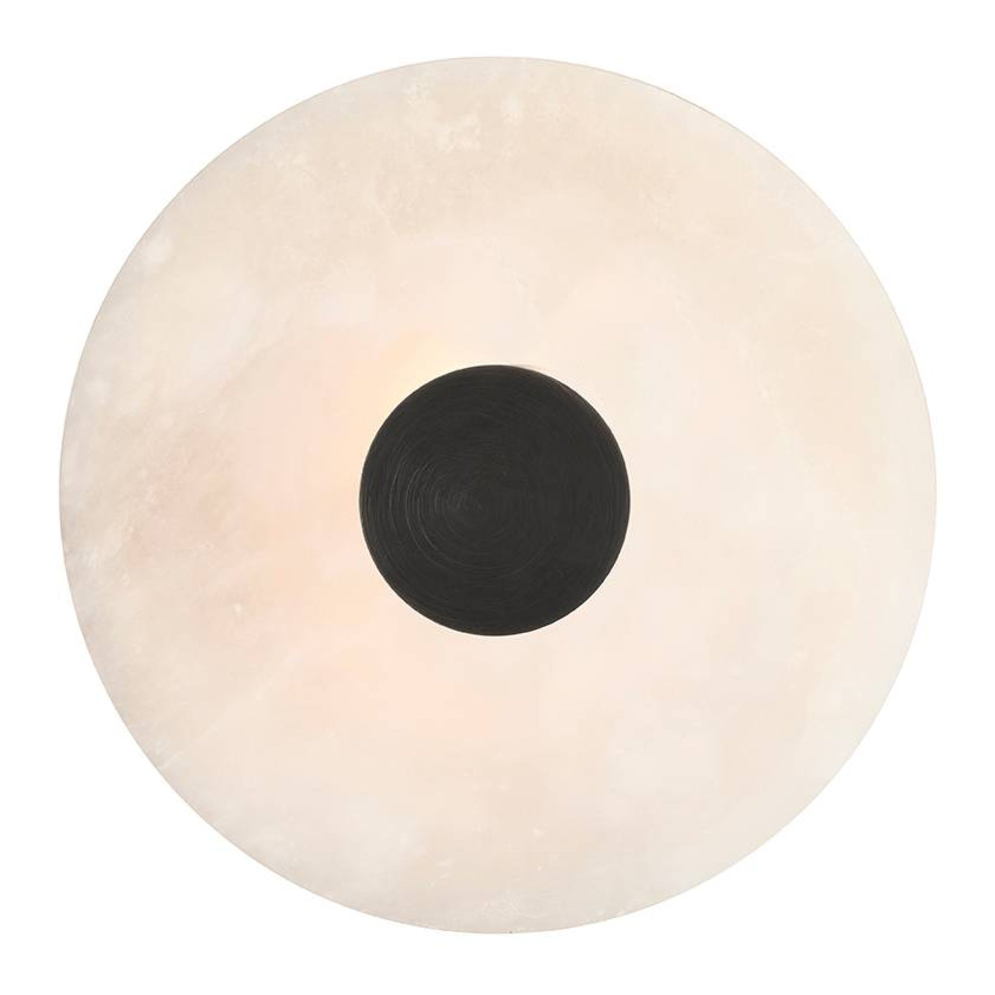 Round light fixture with a black center on a white background