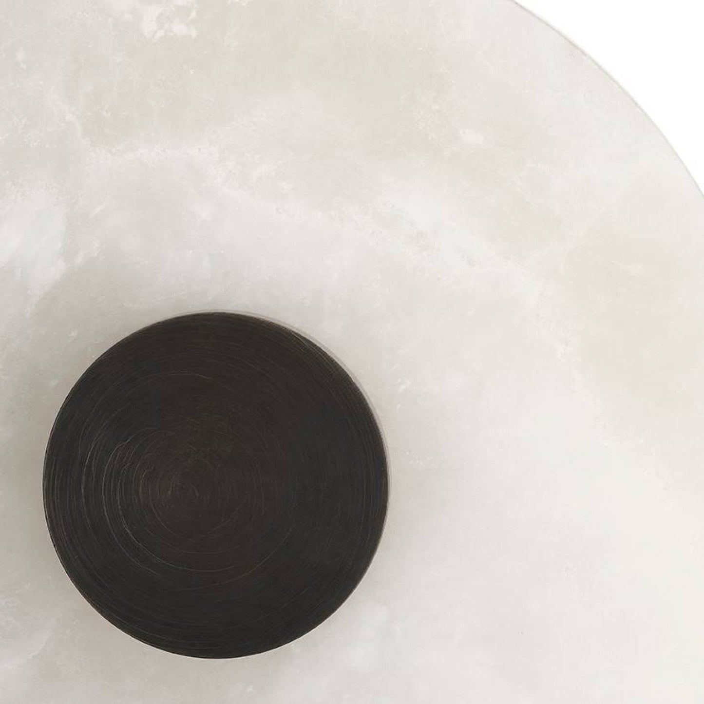 Black circular object on a white background