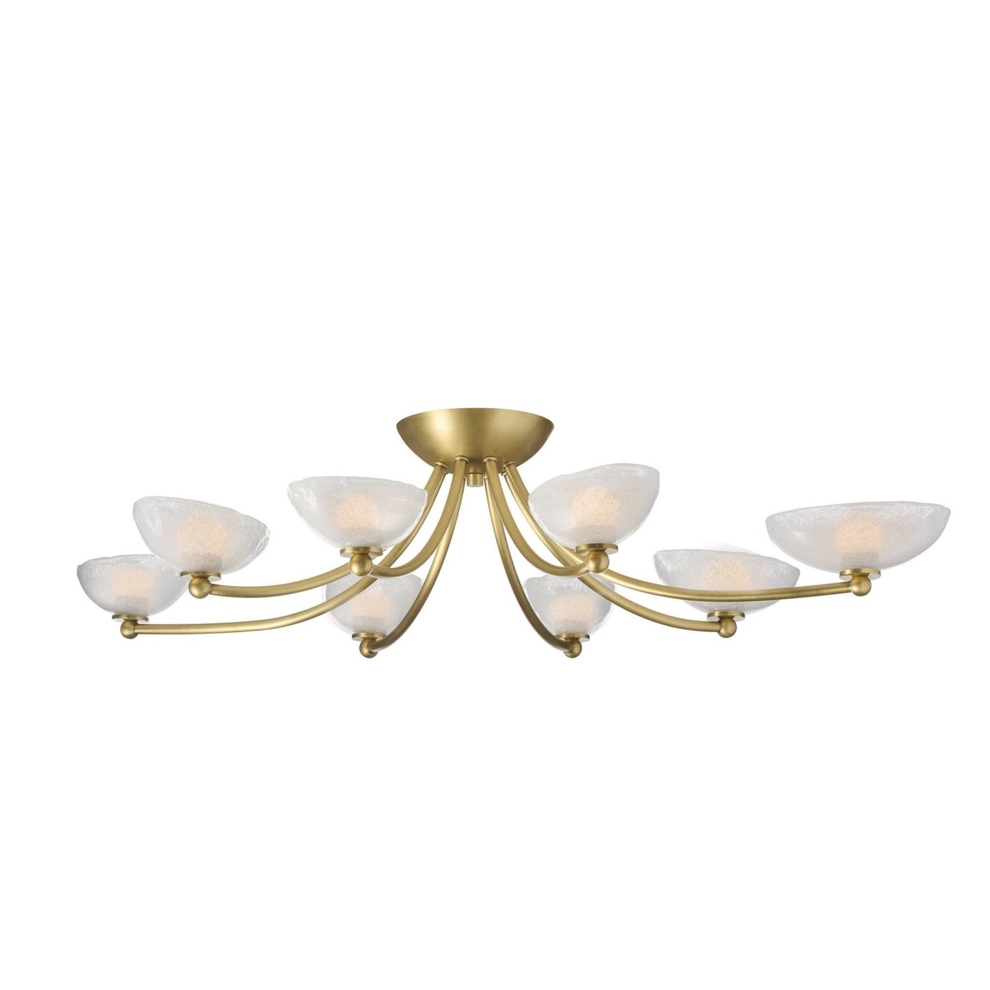 Gold chandelier with multiple light fixtures on a white background