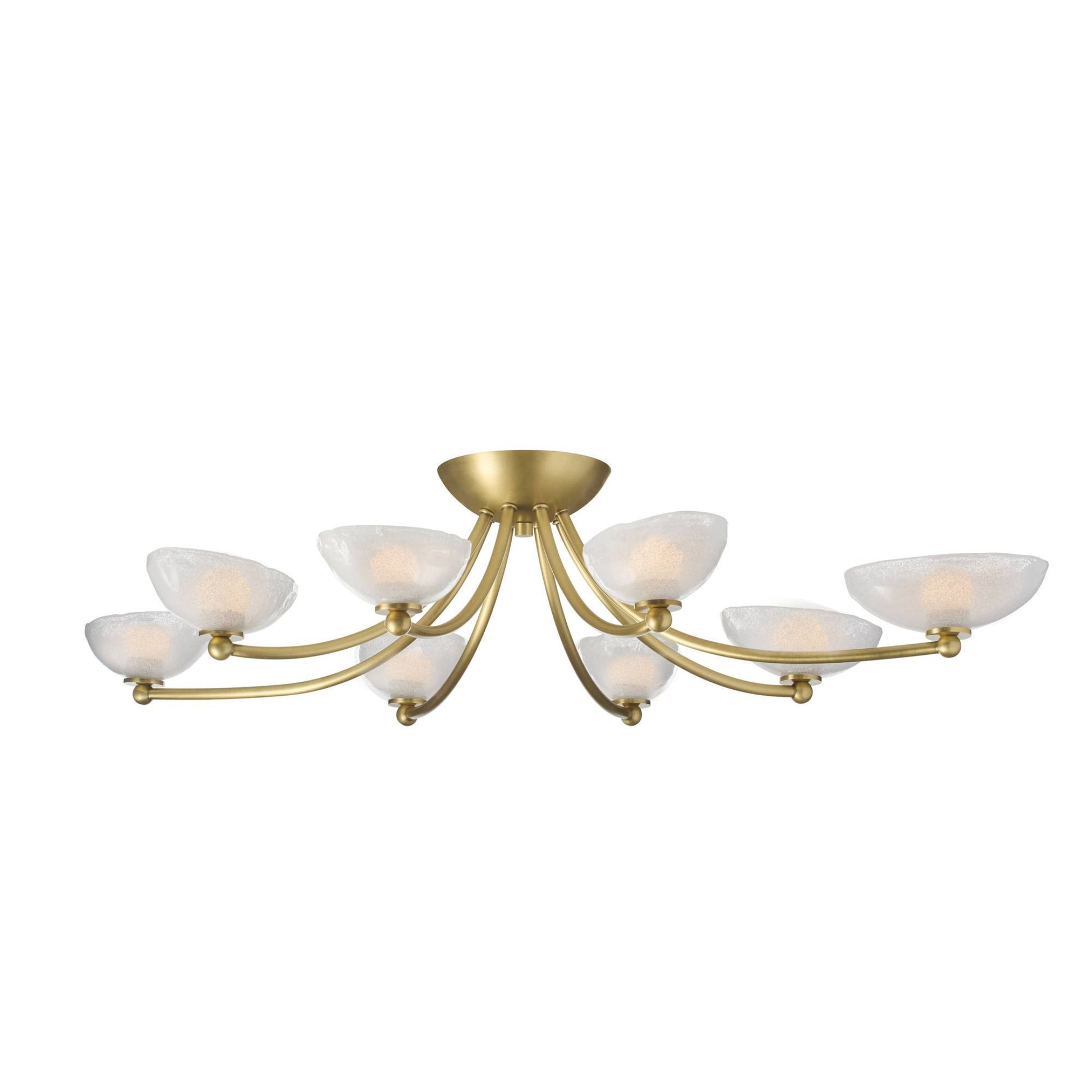 Gold chandelier with multiple light fixtures on a white background