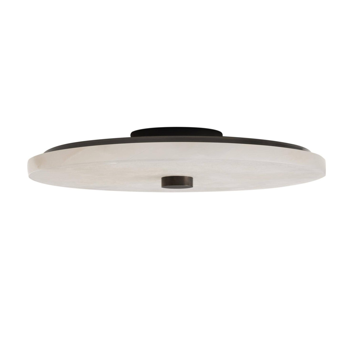 Ceiling light fixture with white glass shade and black metal frame on a white background