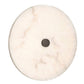 Round marble object with a central dark brown circle on a white background