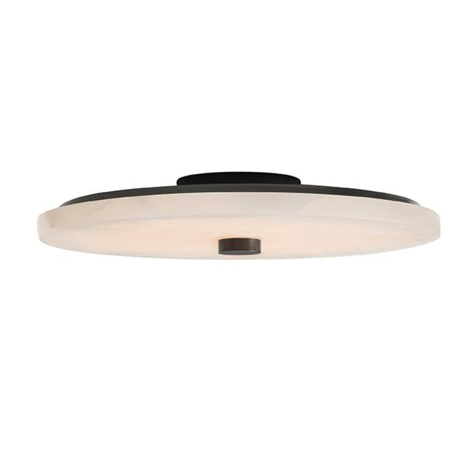 Ceiling light fixture with a white glass cover on a white background