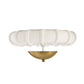 Ceiling light fixture with white glass shade and brass base on a white background