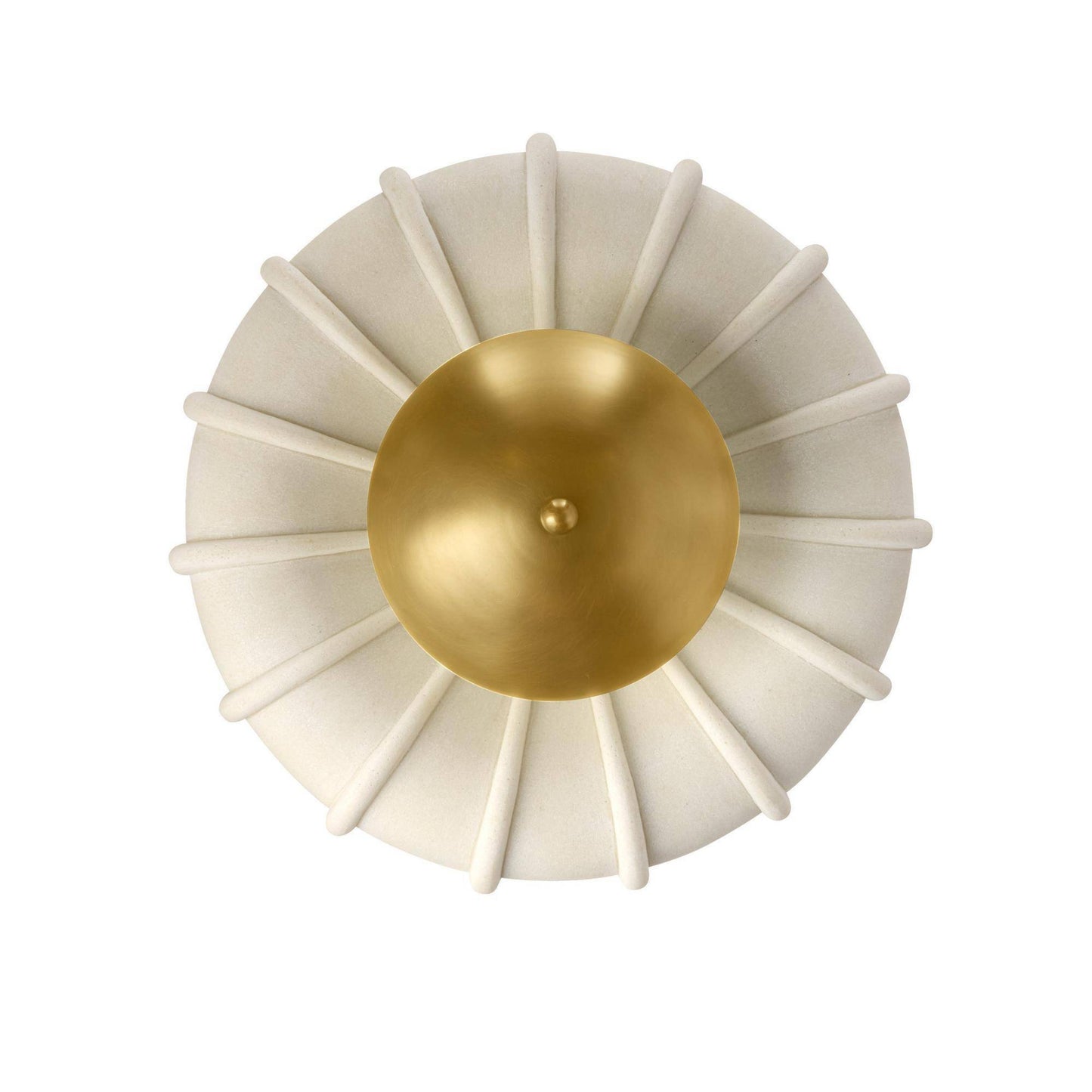 Decorative wall light fixture with gold center and white辐射状 design on a white background