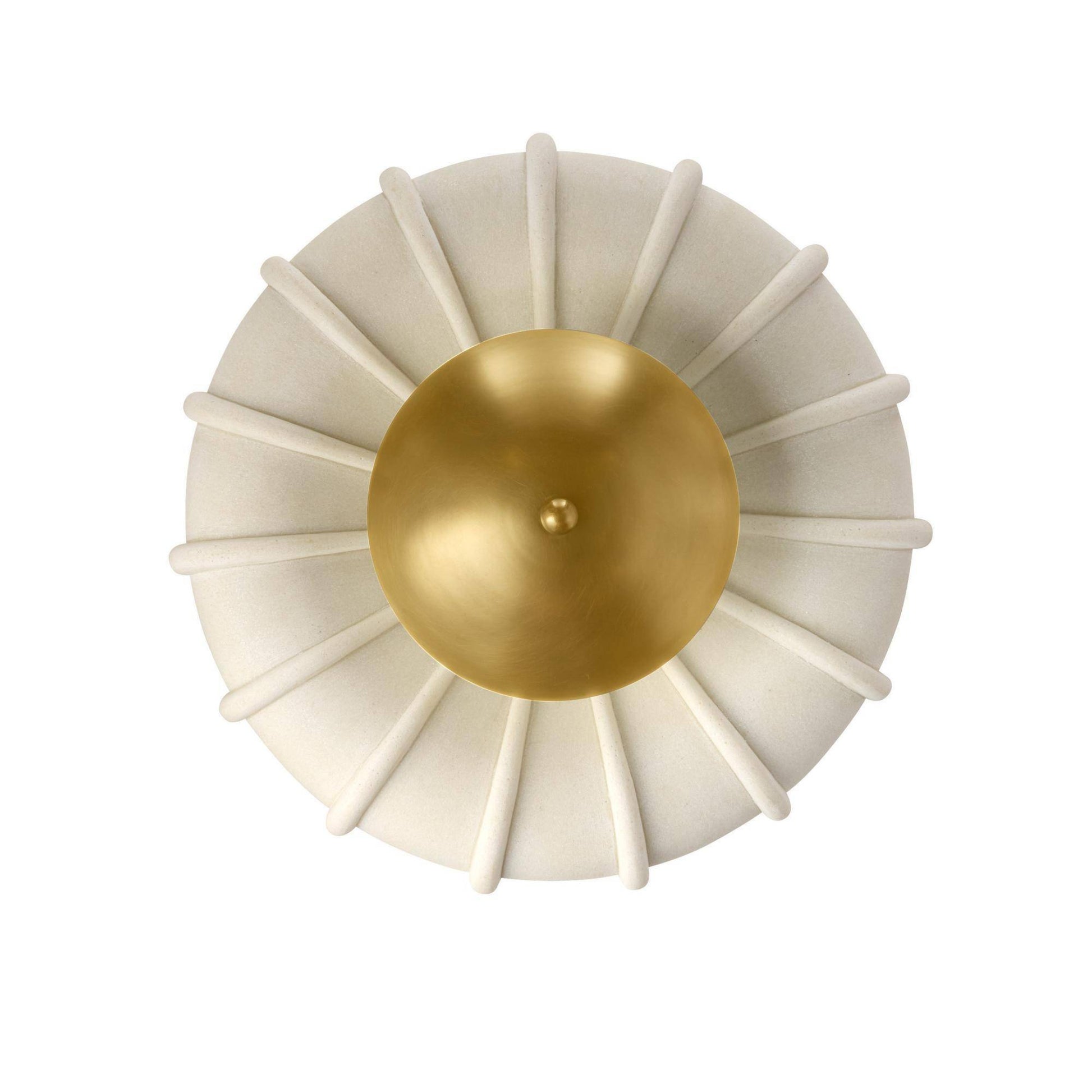 Decorative wall light fixture with gold center and white辐射状 design on a white background