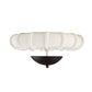 Ceiling light fixture with white glass shade and black base on a white background