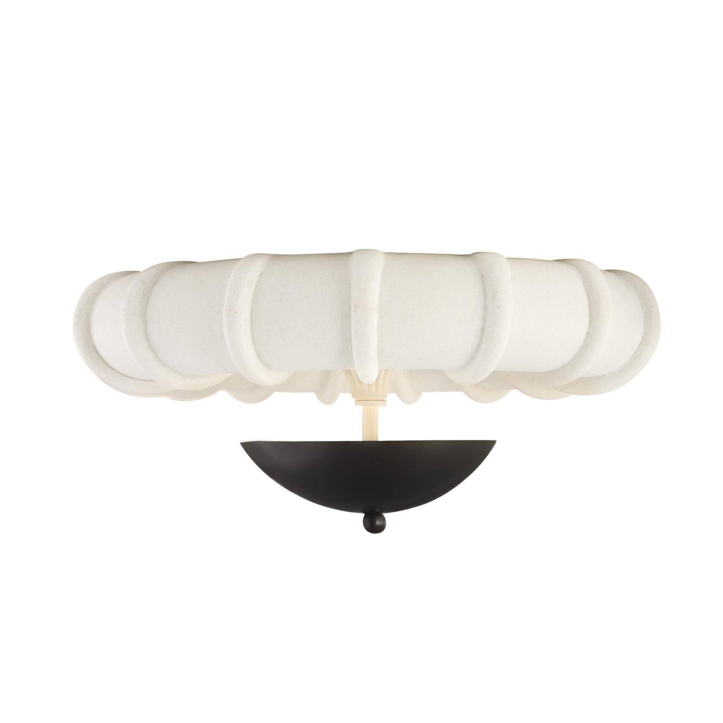 Wall-mounted light fixture with white cloud-like shade and black base on a white background