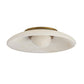 Ceiling light fixture with white shade and gold trim on a white background