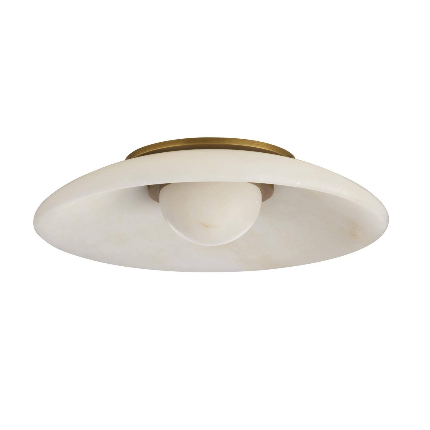 Ceiling light fixture with white shade and gold trim on a white background