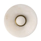 Round marble flush mount with a brass ring in the center on a white background